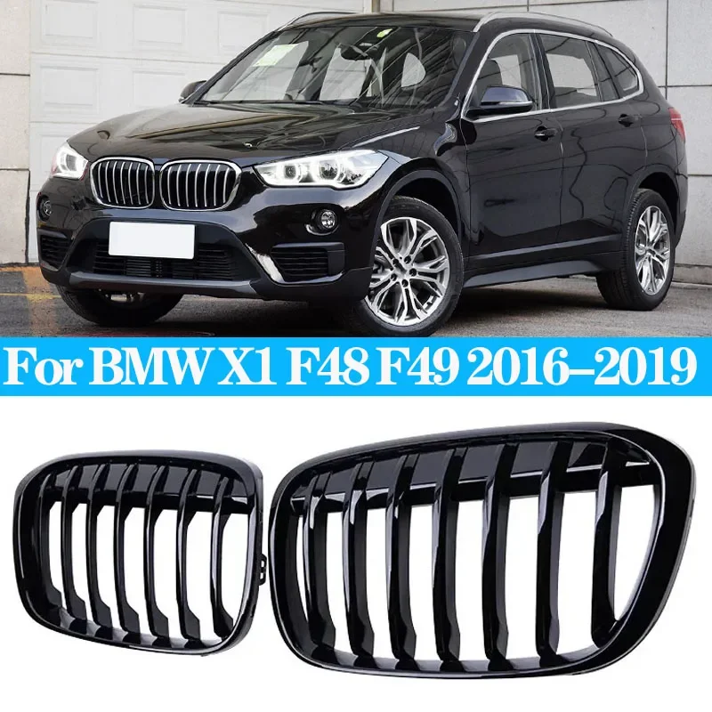 For BMW X1 F48 F49 Glossy Black Grille Car Front Kidney Grill Grilles Racing Grills Single Line Grille 2016-2019 Accessories