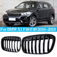 Para BMW X1 F48 F49 rejilla negra brillante rejillas de parrilla delantera de coche parrillas de carreras rejilla de una sola línea 2016-2019 Accesorios