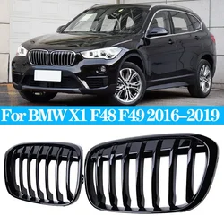 For BMW X1 F48 F49 Glossy Black Grille Car Front Kidney Grill Grilles Racing Grills Single Line Grille 2016-2019 Accessories