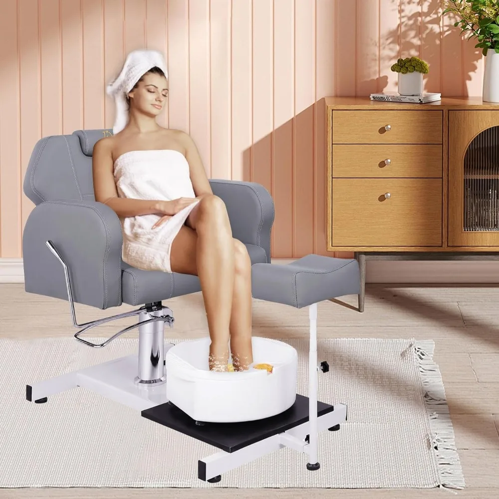 Reclining Pedicure Chair No Plumbing with Foot Massage Basin, Hydraulic Adjustable Pedicure Chair, 360° Rotation Beauty Spa Unit