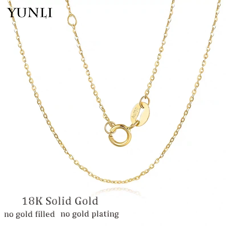 YUNLI Genuine 18K Gold Chain Necklace Classic Simple O Chain Design Pure Gold AU750 for Women Fine Jewelry Gift