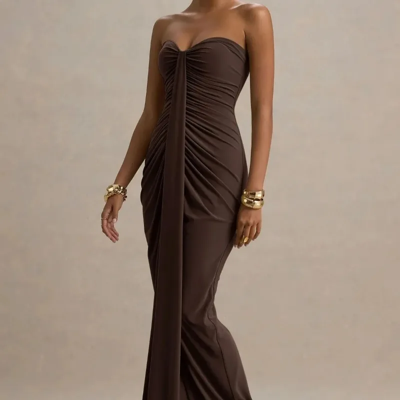 

Chinese Style Sexy Pleated Waistband and Slim Fit Tube Top Dress