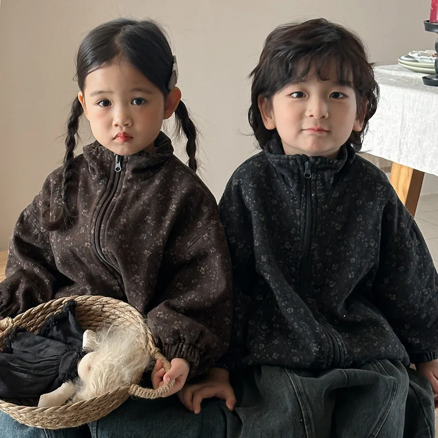 

Autumn Children Boys Coat Cotton Floral Printed Infant Babys Boys Zipper Jackets Loose Retro Toddler Little Boys Outerwear Coats