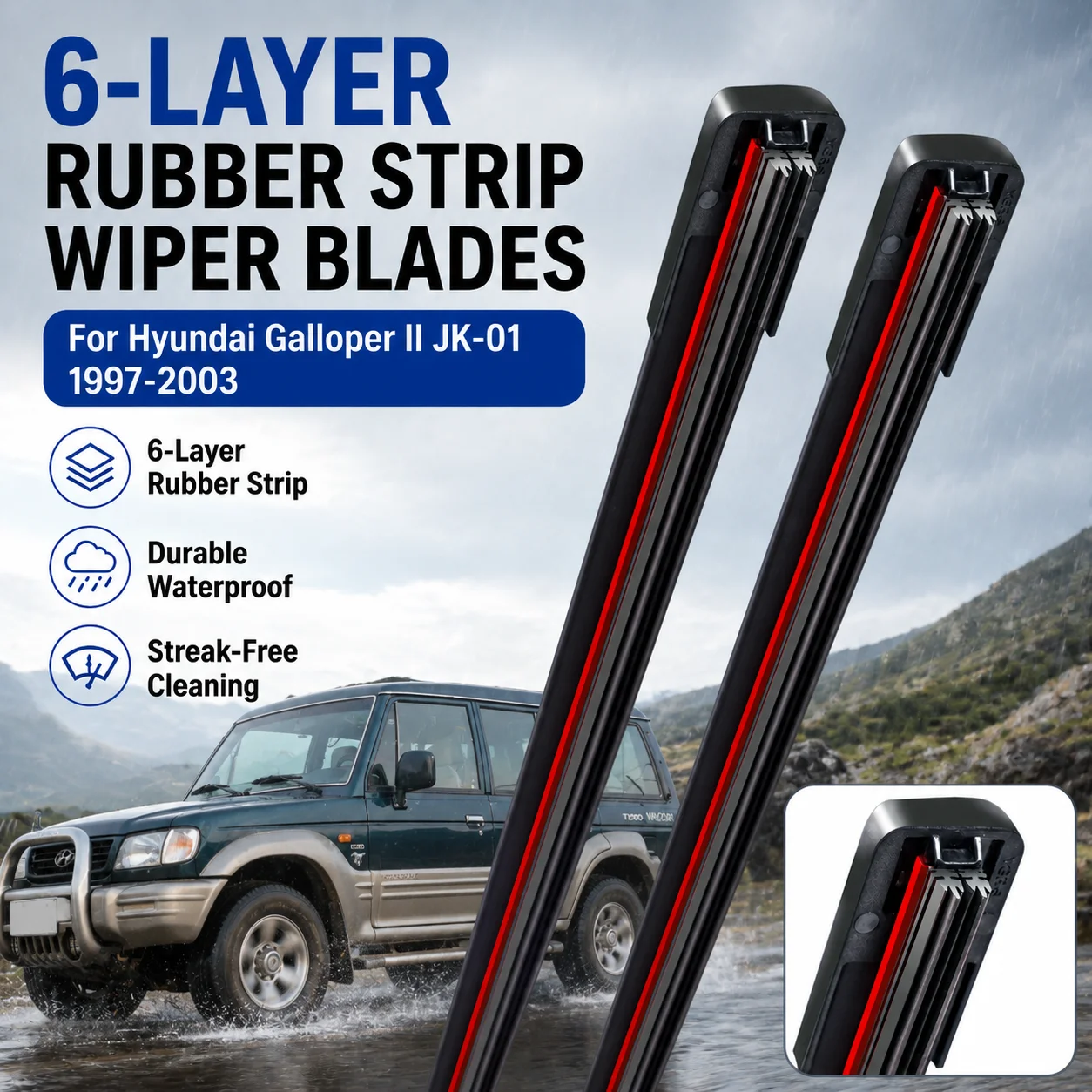 6-Layer Rubber Strip Windshield Wiper Blade Front Durable Waterproof For Hyundai Galloper II JK-01 1997-2003 Auto Parts