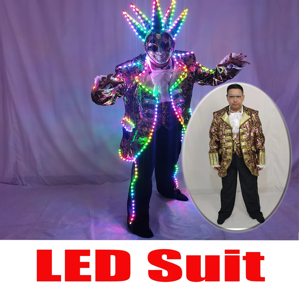 Volledig gekleurde LED-jas voor Tron-pak LED-pak met masker - Glow-in-the-Dark kostuum voor feesten en evenementen