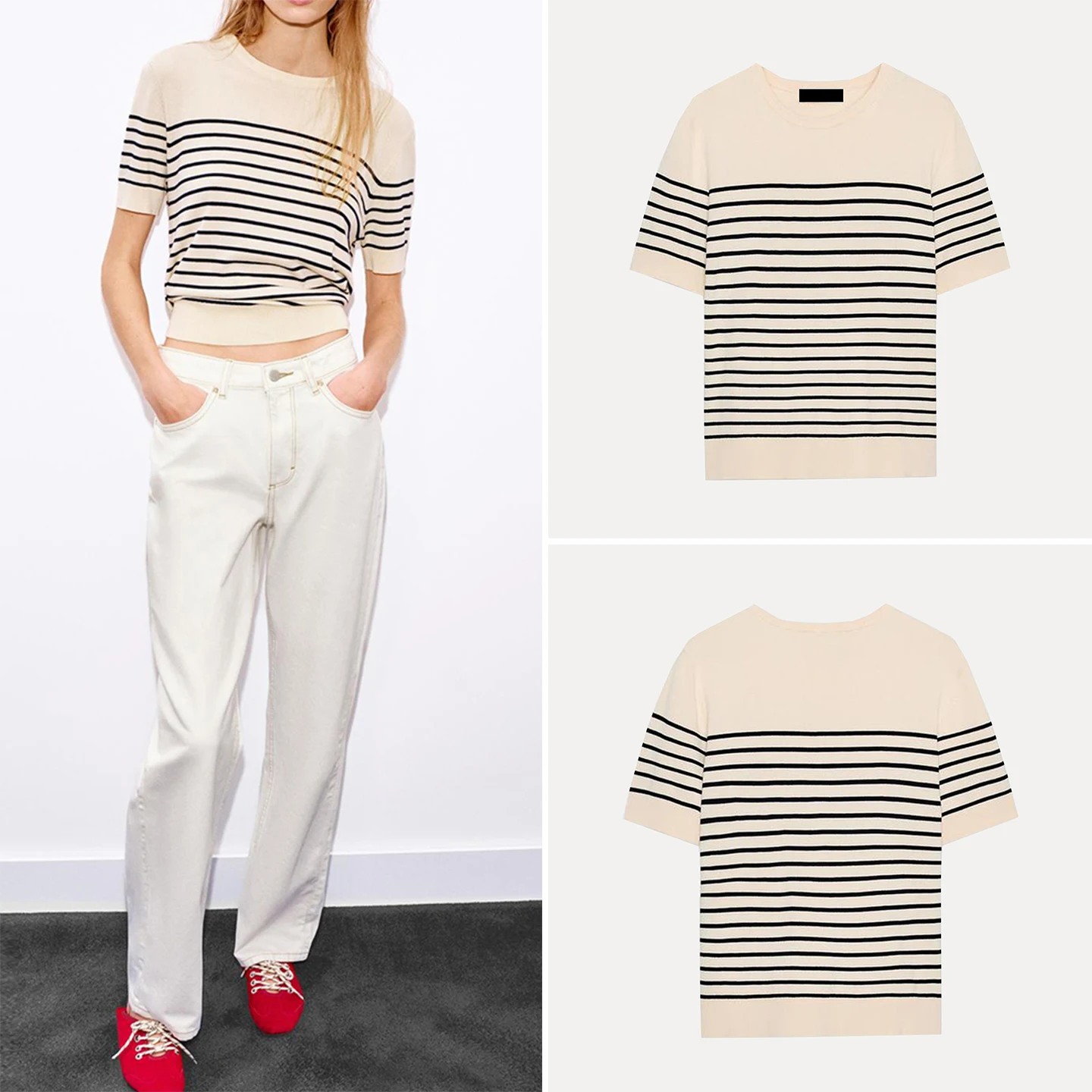 

Faionable round Ne ort Sve Knitted irt Casual Stripe Women's Spring New Arrival Z Loose Fit Comfortable Knitwear