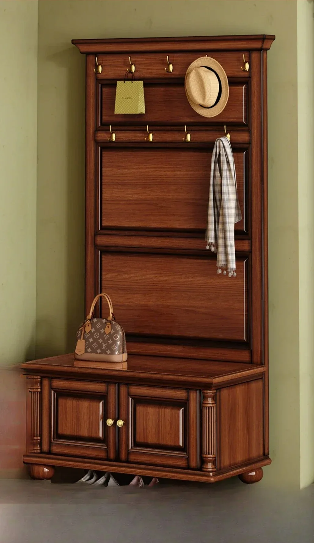 d1 American solid wood floor-to-ceiling bedroom cloakroom multi-functional coat rack integrated