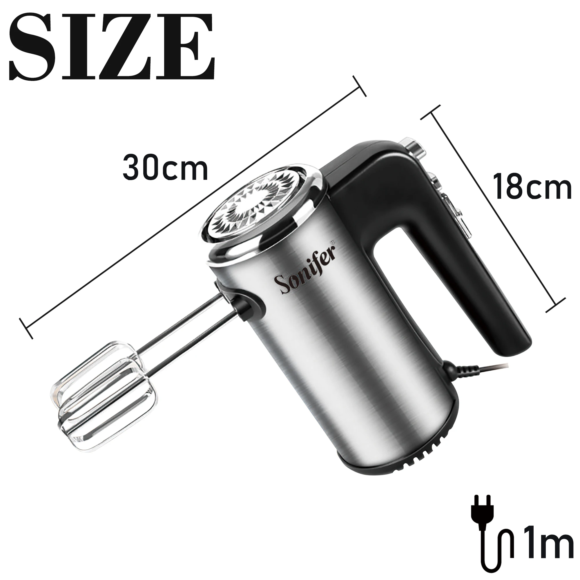 Food Mixer Electric Stainless Steel Kitchen Blender With Dough Hooks Chrome Egg Beater Hand Mixers Machine For Bakery Sonifer