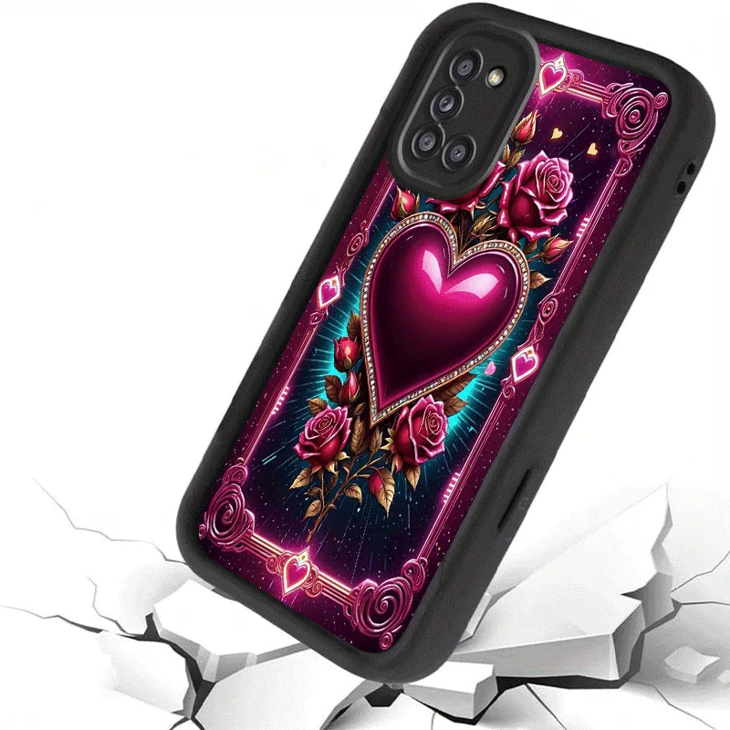 

Текстурированный рисунок розового сердца премиум-класса, черный чехол из ТПУ, для iPhone 16, 15, 14, 13, 12 Pro max