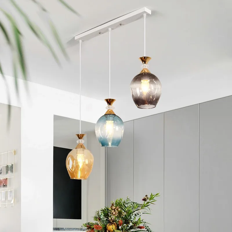 

Nordic Restaurant Dining room decor Led ceiling chandelier hanging lamp Luxury stained glass pendant Lighting Fixtures for home