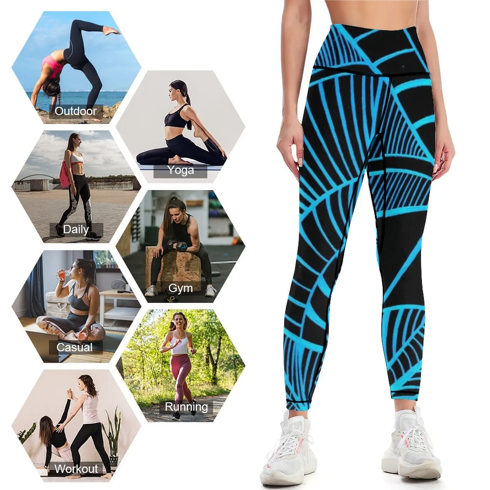 Leggings de esportes abstrativos femininos, legging push-up, ponte azul na cidade, arte-final @ Virga