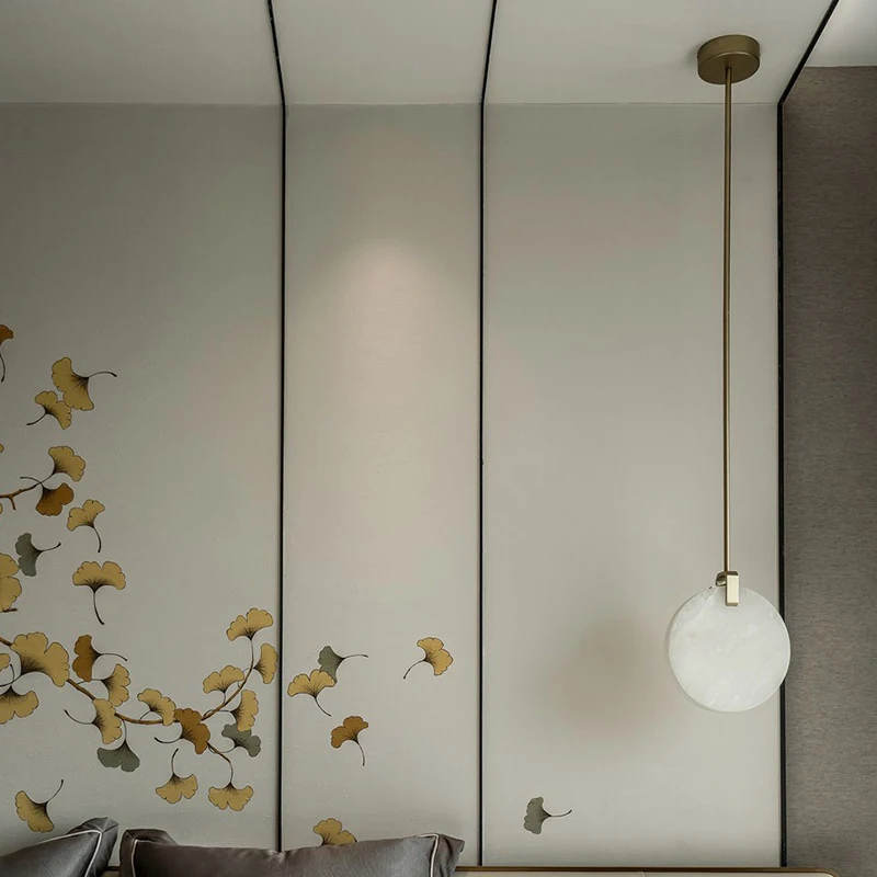 Modern Marble Indoor Pendant Lamp Round Stone Metal Material Hanging Light LED Home Decoration Hotel Lobby Chandelier