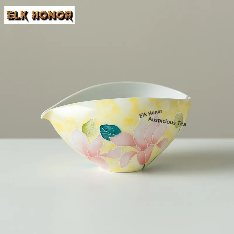 

135 мл Pile Carve Mist Желтый Чистый Ручная роспись Магнолия Чайный кувшин для чая Диспенсер для чая Ча Хай Чашка справедливости Яркая кружка для чая в подарок