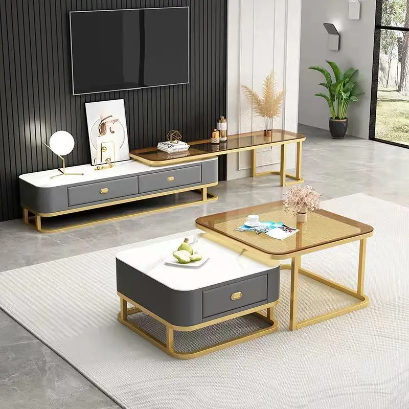 

Nordic glass rock slab square household living room coffee table wrought iron tea table light luxury modern apartment small-
