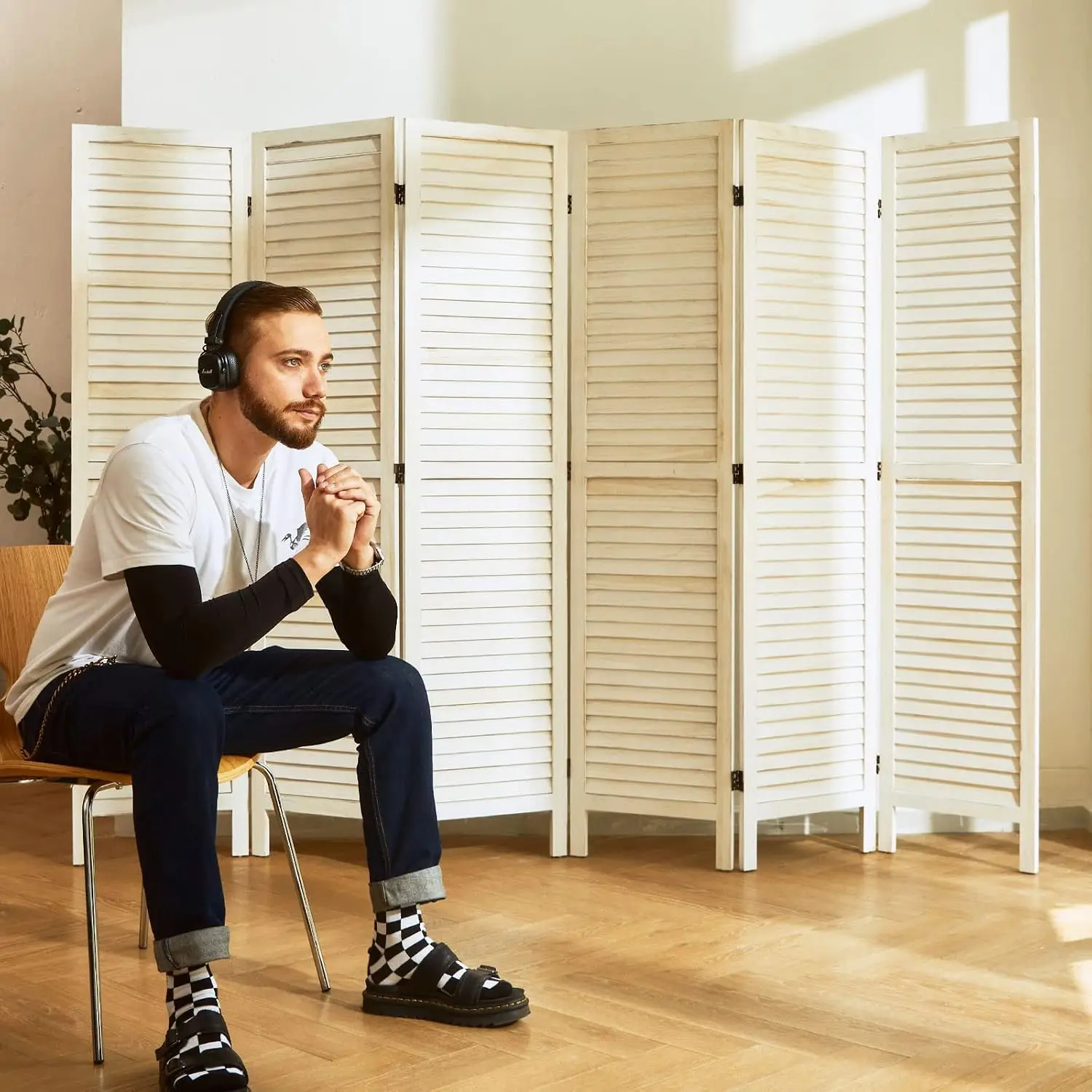 Room Dividers and Folding Privacy Screens, Wood Louvered Separators Divider Wall for Home Office Bedroom, Customized