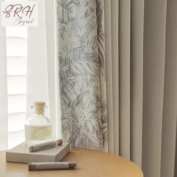 Light Luxury Cotton and Linen Blended Jacquard Curtain Fabric Sun Protection Advanced Bedroom Fabric Full Blackout Curtain