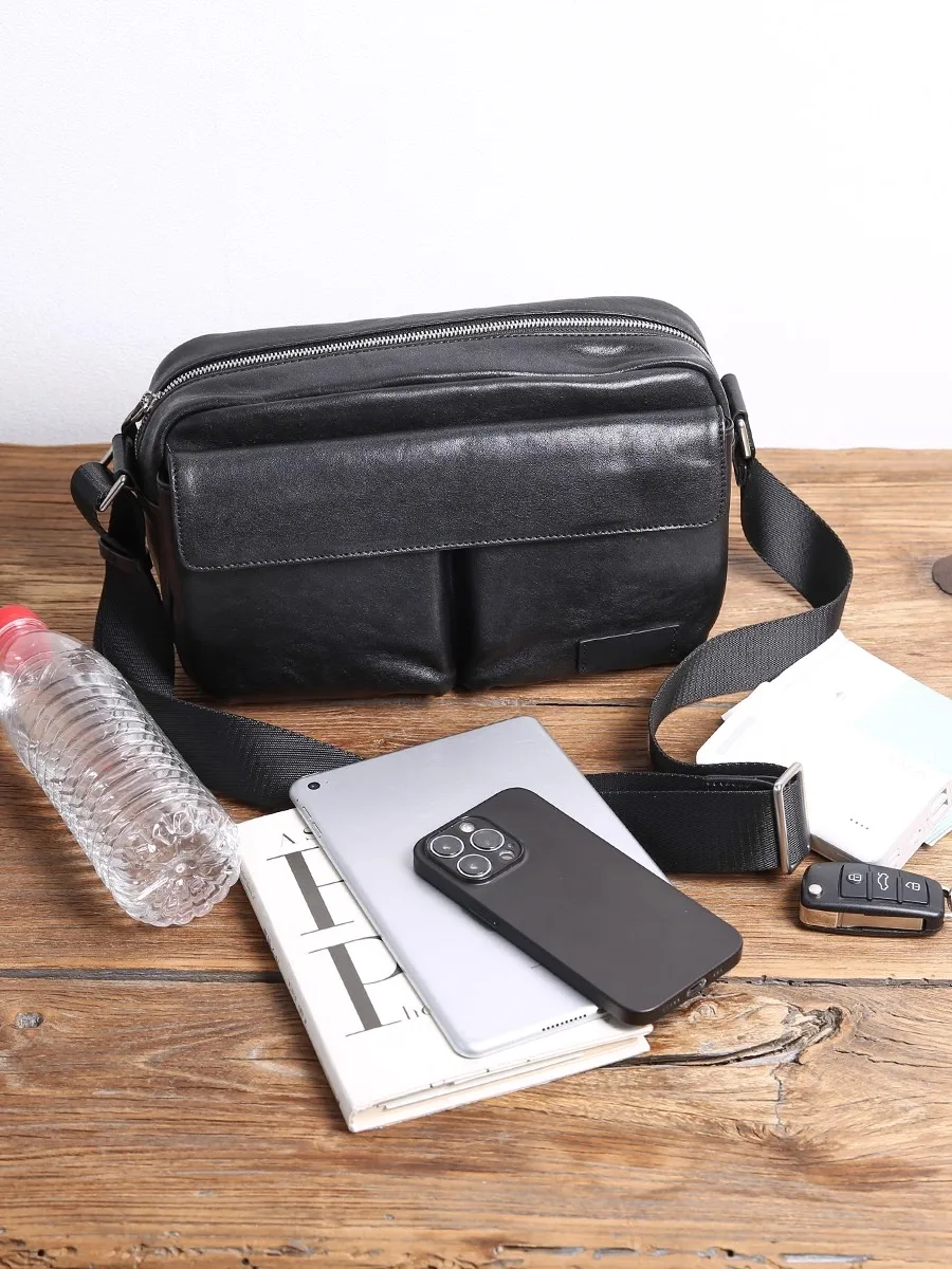 SENOFAN New Men's Genuine Tannin Leather Crossbody Commuter Bag Large Capacity Single Shoulder Messenger Bags Male