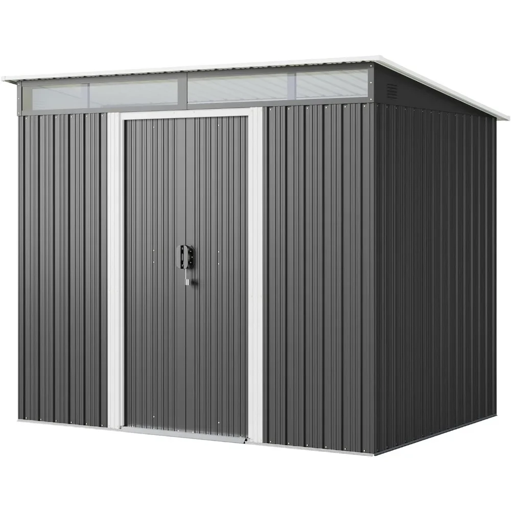 Outdoor Storage Shed Metal Garden Shed with Sliding Lockable Doors, Versatile Tool Bike Shed with Transparent Panel Windows