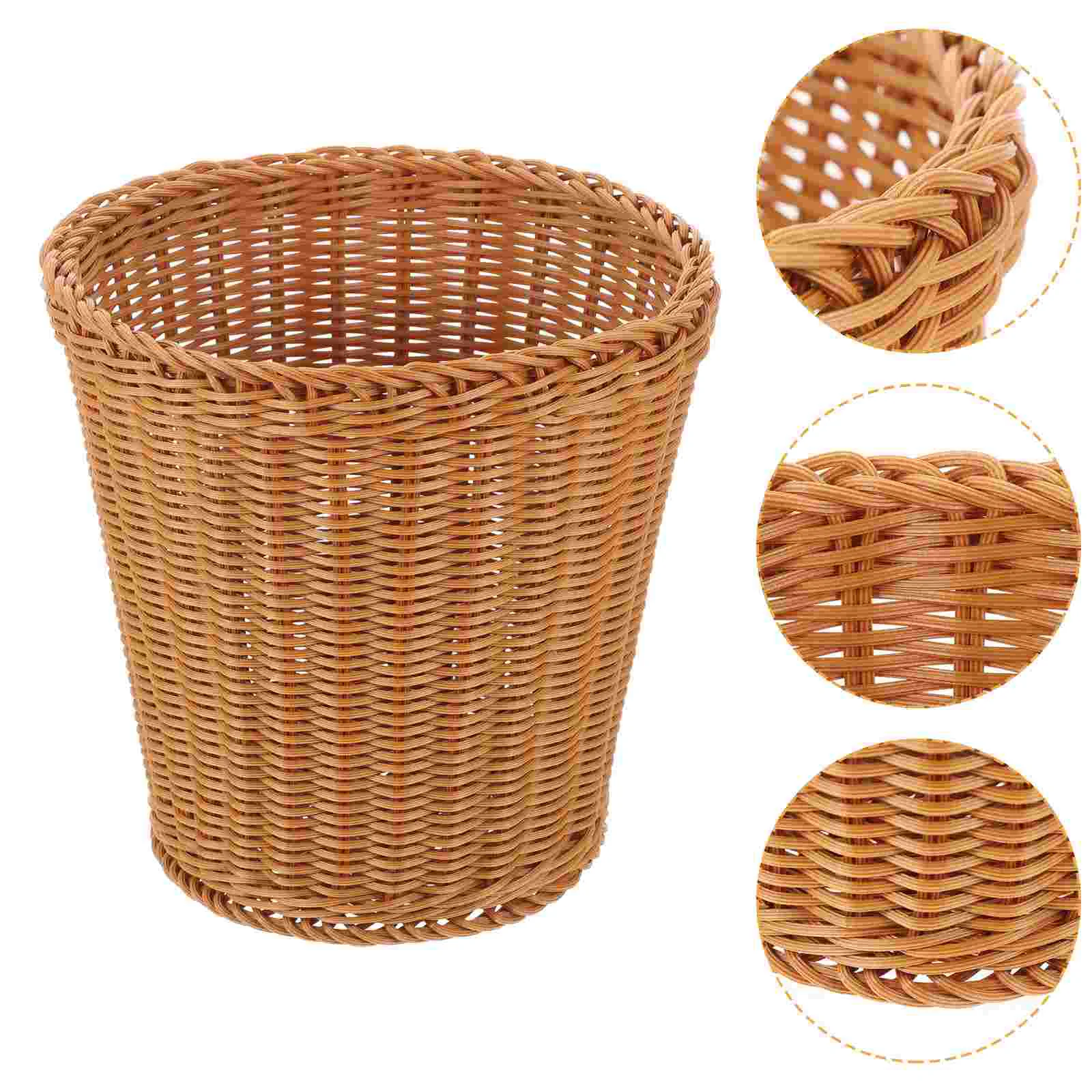 

Wicker Woven Trash Can Junk Case Storage Baskets Imitation Rattan Bins Pastoral Style