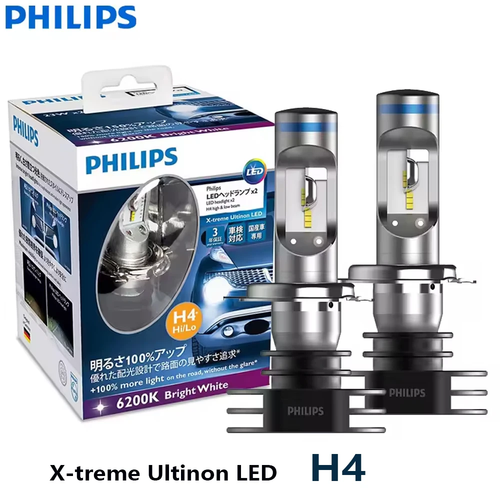 

Philips LED X-treme Ultinon H4 Car Headlight 6200K Bright White Lamp Power LED Original Upgrade High Low Beam 12953BW 12902LP,2x