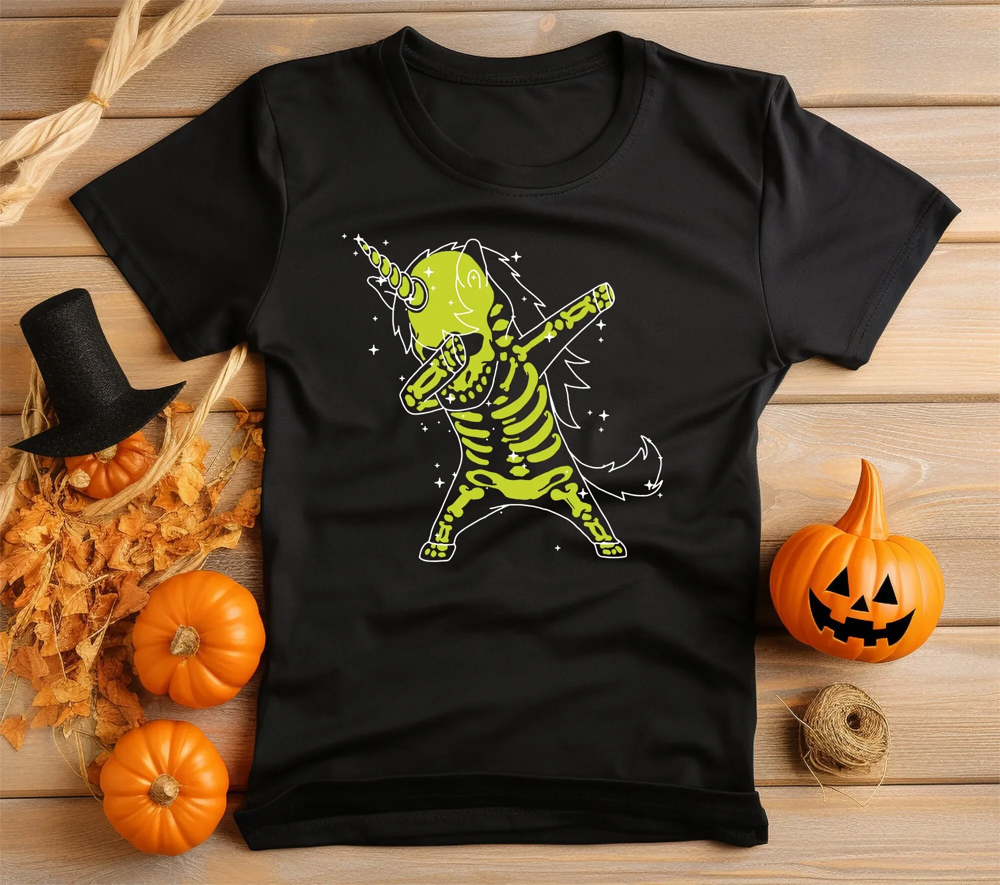 Skeleton Unicorn Dab Halloween T Shirt Vibrant Print No Fade Soft 100 Cotton Black Neat Stitching Style