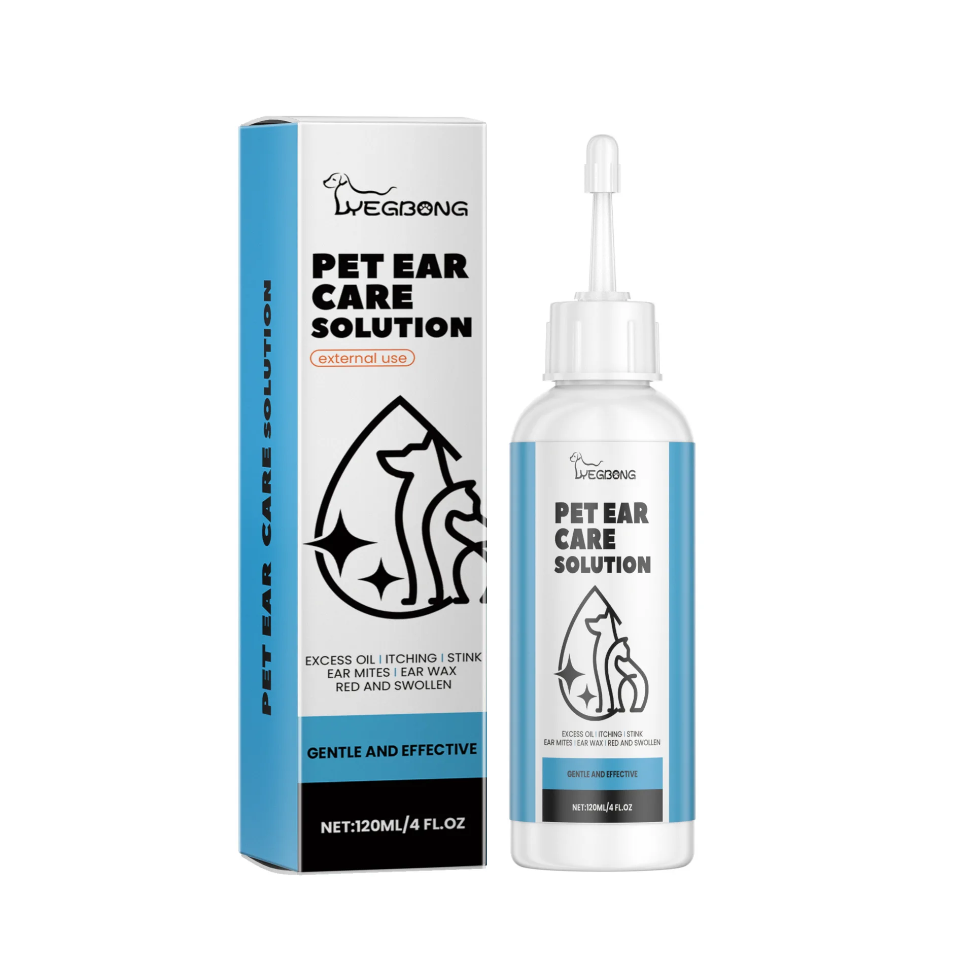 

120ml Cat & Dog Ear Cleaner - Aloe Vera & Jojoba Oil, Gentle Ear Cleaning, Removes Odor, Suitable for All Breeds