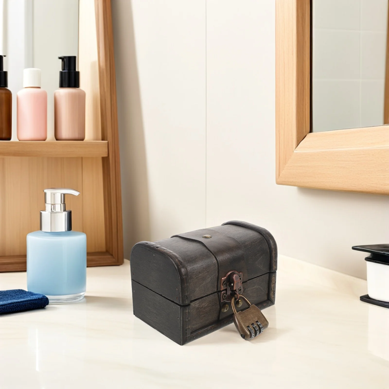 Boîte au trésor coffre de Puzzle en bois avec serrure à combinaison accessoire de jeu de salle d'évasion-étui organisateur de rangement de bijoux Vintage