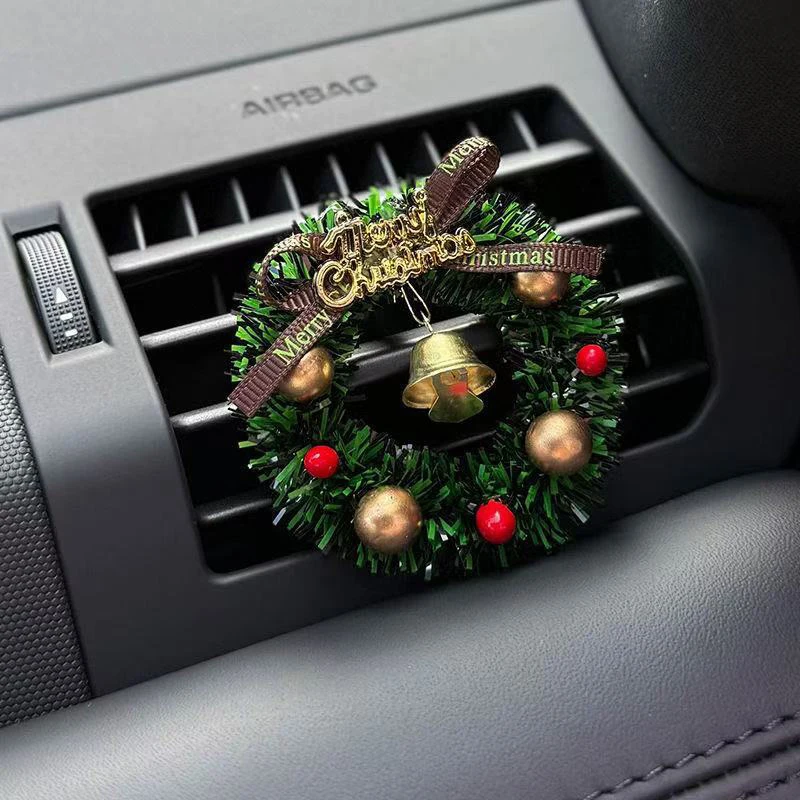 Christmas Wreath Pendant Jingle Bell Xmas Garland Decor Car Pendant Gift House Ornaments Car Interior