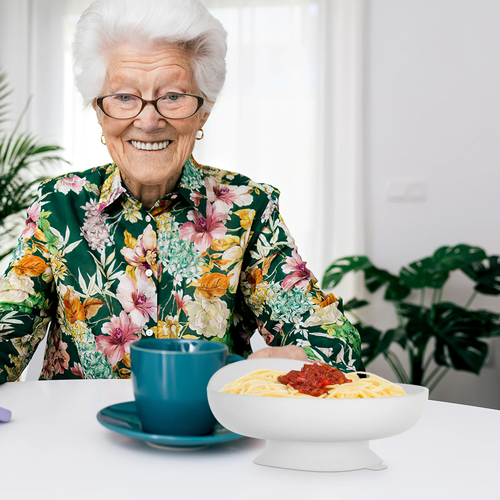 

Spill Proof Plate For Elderly Adaptive Suction Bowl Non Slip Self Feeding Dinnerware Leakproof Anti Shake Design White Health