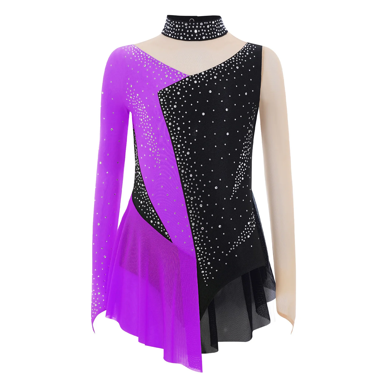 어린이 소녀 반짝이는 라인스톤 체조 발레 져지 레오타드 시어 메쉬 바디수트 예술 피겨 스케이팅 공연 의상