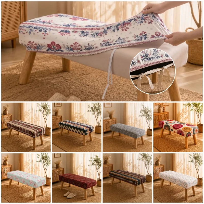 Elastic Long Bench Cover Jacquard Anti-dirty Piano Stool Covers Removable Washable Dining Room Bedroom Kitchen Bench Protector