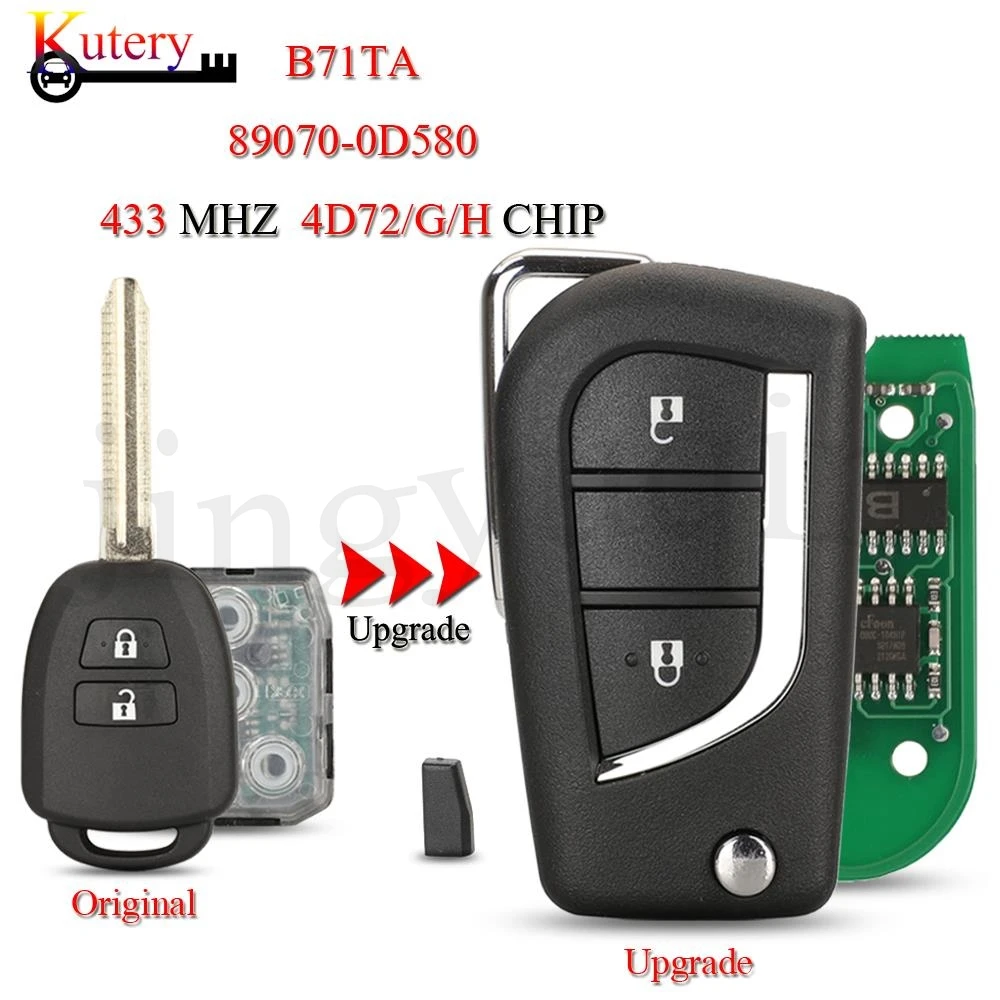 

jingyuqin B71TA 89070-0D580 Remote Smart Car Key For Toyota Yaris 2014-2017 Vios 2013-2016 433Mhz 4D72/G/H CHIP TOY43 Blade