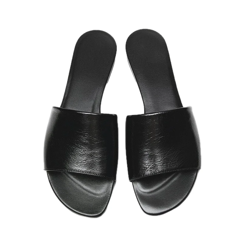 

Maxdutti французские ленивые женские шлепанцы из натуральной кожи, уличные модные универсальные тапочки, минималистичные женские шлепанцы на плоской подошве