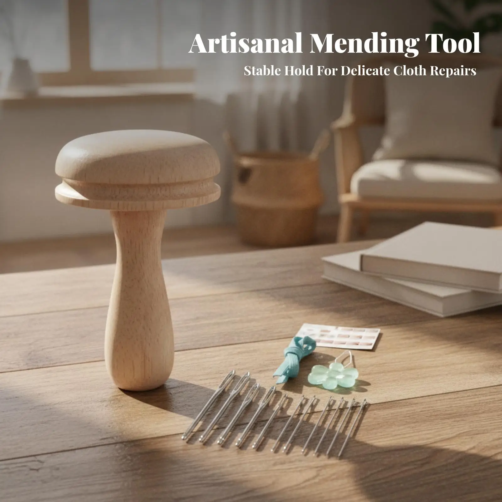 Handheld Darning Knitting Machine Beech Wood and Stainless Steel Design for Fabric Restoration Portable Mending Instrument for