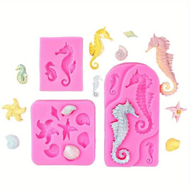 

6Pieces/Set，Ocean Animal Size Seahorse Mermaid Tail Coral Turtle Conch Starfish Silicone Mold，Suitable for polymer clay，DIYCraft