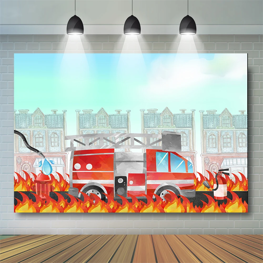 Feuerwehr mann Fotografie Hintergrund Kinder Kuchen zerschlagen Geburtstag Requisiten Feuerwehr auto Junge Baby Party Porträt Dekor Hintergrund Studio