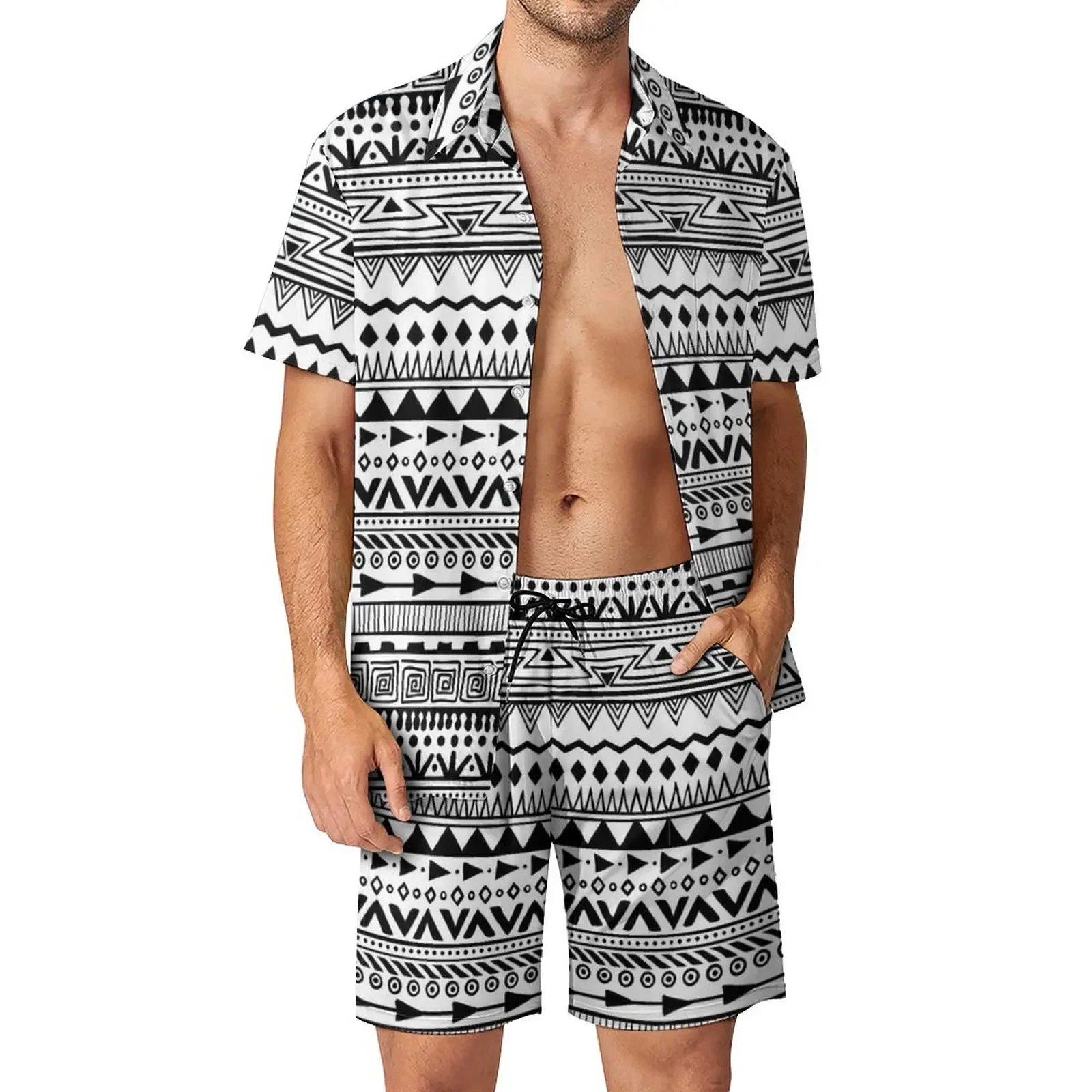 Conjuntos de camisa Retro africana para hombre, camisas de manga corta con estampado 3D, pantalones cortos de playa de gran tamaño, trajes