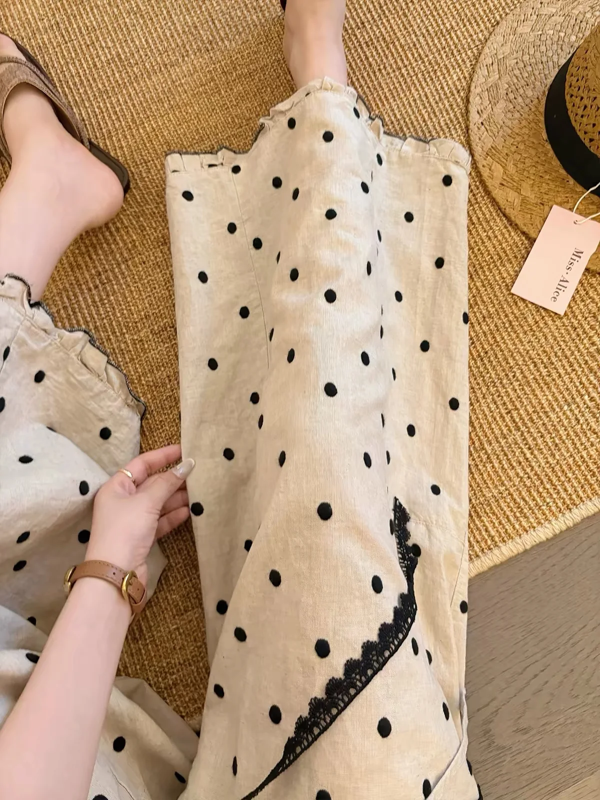 Loose Wide Leg Pants Women's Linen Gingham Check Print High Waist Bows Vintage Style Autumn New Arrival Casual Trousers