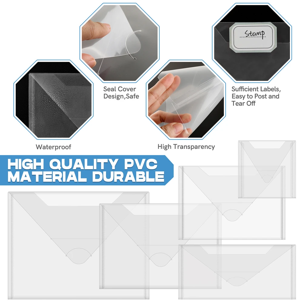 10pcs/set Plastic Storage Envelopes Transparent Pockets Folder Bags for Die Cut Stamps Sticker Cardstock DIY Supplies Collection