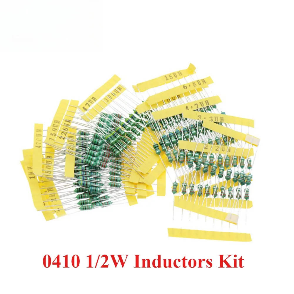 

200PCS 1/2W 0410 Color Band Inductor Assortment Kit 20 Values 1uH to 4.7mH, Through Hole for DC-DC Converter