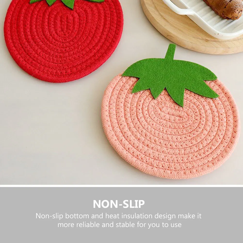 2 قطعة حبل القطن المنسوجة تحديد الموقع الفراولة شكل الزخرفية مكان حصيرة العزل الحراري كوستر لطاولة الطعام وسادة المطبخ #1