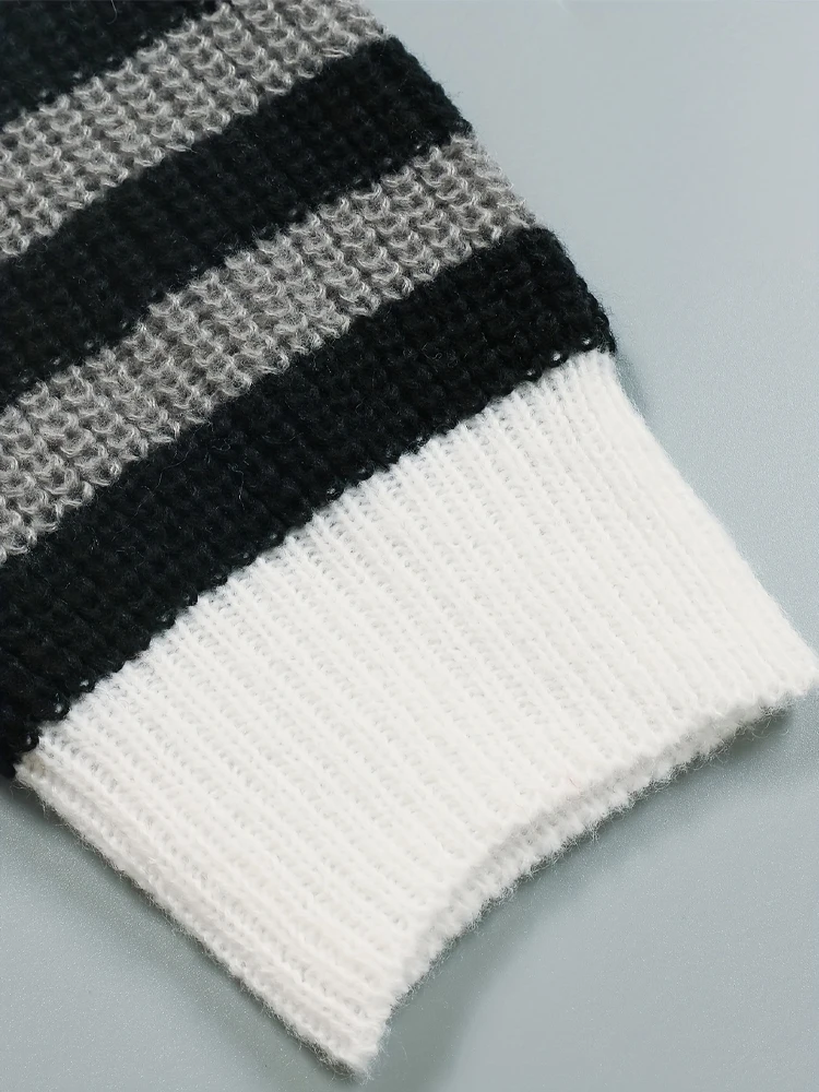 حجم كبير جديد مخطط سترة متماسكة طويلة الأكمام المرأة معطف طويل فضفاض غير رسمي الخريف الشتاء تنوعا الملابس النسائية الدافئة