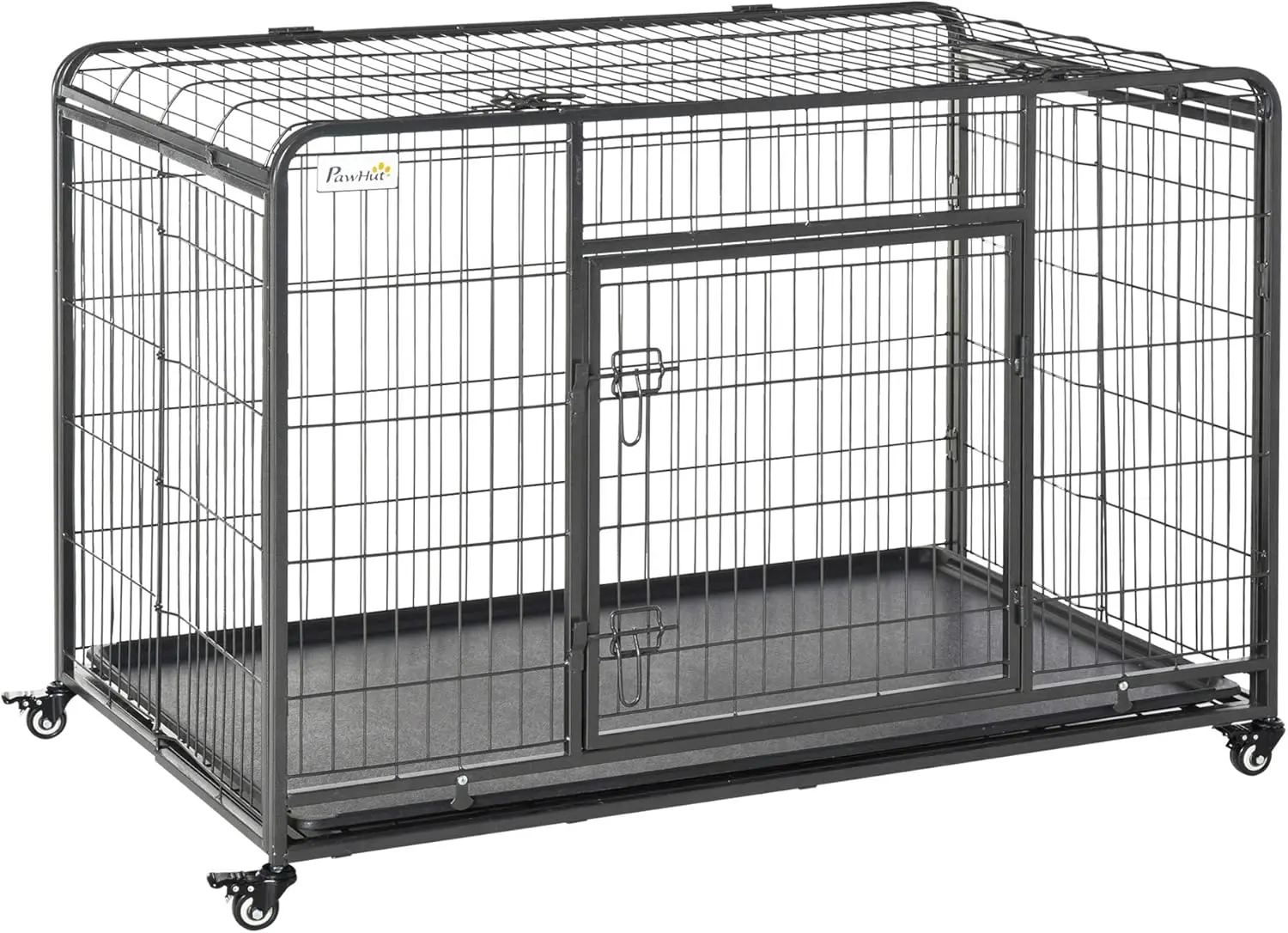 PawHut Folding Design Heavy Duty Metal Dog Cage Crate & Kennel with Removable Tray and Cover, & 4 Locking Wheels