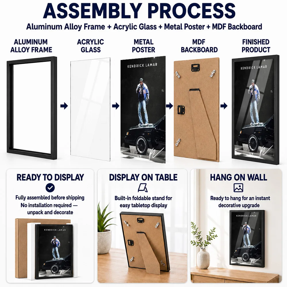 Kendrick Lamar Metal Poster With Aluminum Alloy Frame Customized Photo Retro Album Style Wall Art For Creative Studio Fan Gift
