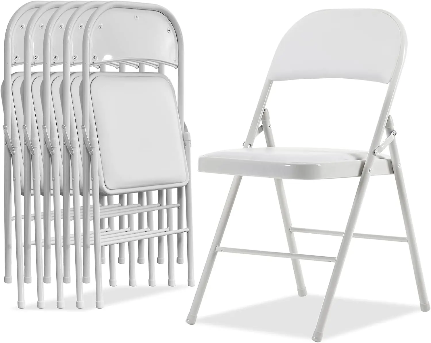 6 Pack White Folding Chairs with Padded Seats for Outdoor & Indoor,Portable Stackable Commercial Seat with Steel Frame for Event