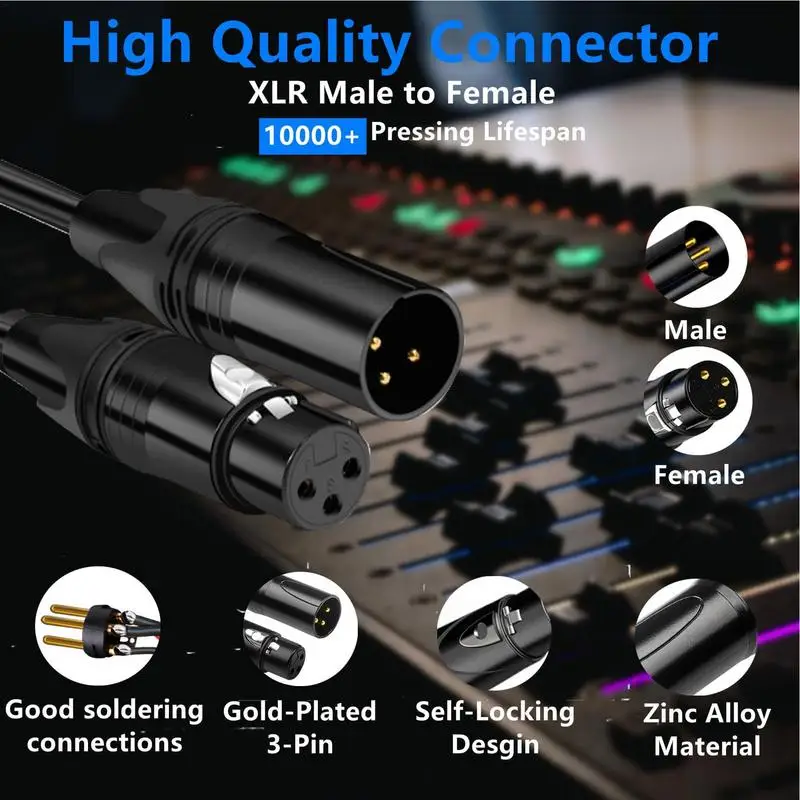 Male To Female XLR Cable Gold Plated 3-Pin XLR Mic Cable 4.92 Ft Speaker Cable Mic Cord For Mixer Audio And Sound Equipment