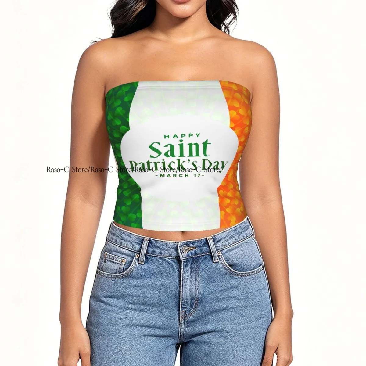 Women strapless blouses sleeveless St Patricks Day Ireland Flag halter-neck sexy short-sleeved blouses