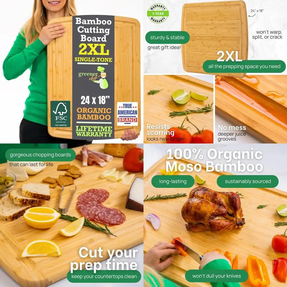 

Очень большие разделочные доски из бамбука — 24-дюймовая 2XL кухонная доска для резьбы по мясникам для верхнего использования в плите