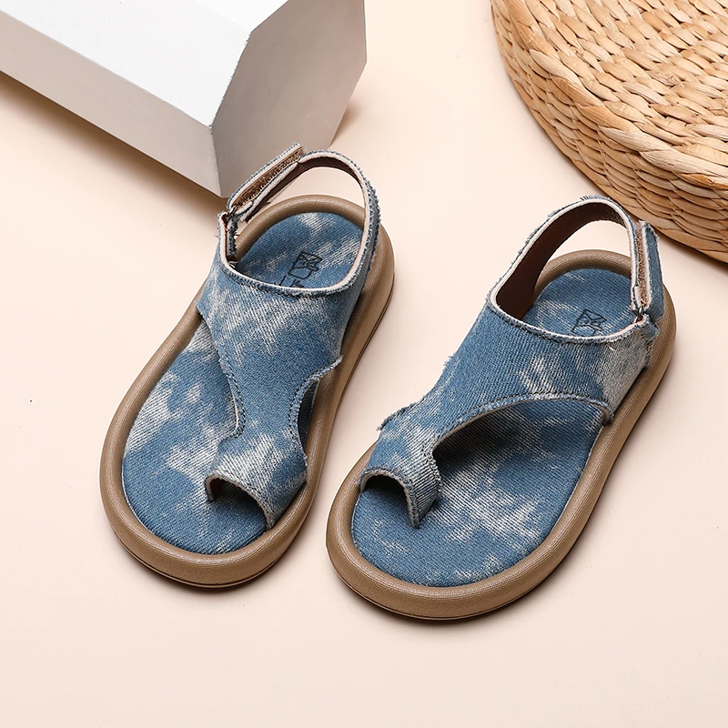 

Child-Parent Sandals Kids Chic Denim Blue Thong Flip Sandal for Girls Fashion Girl Summer Beach Shoe Children Outdoor Flip Flop