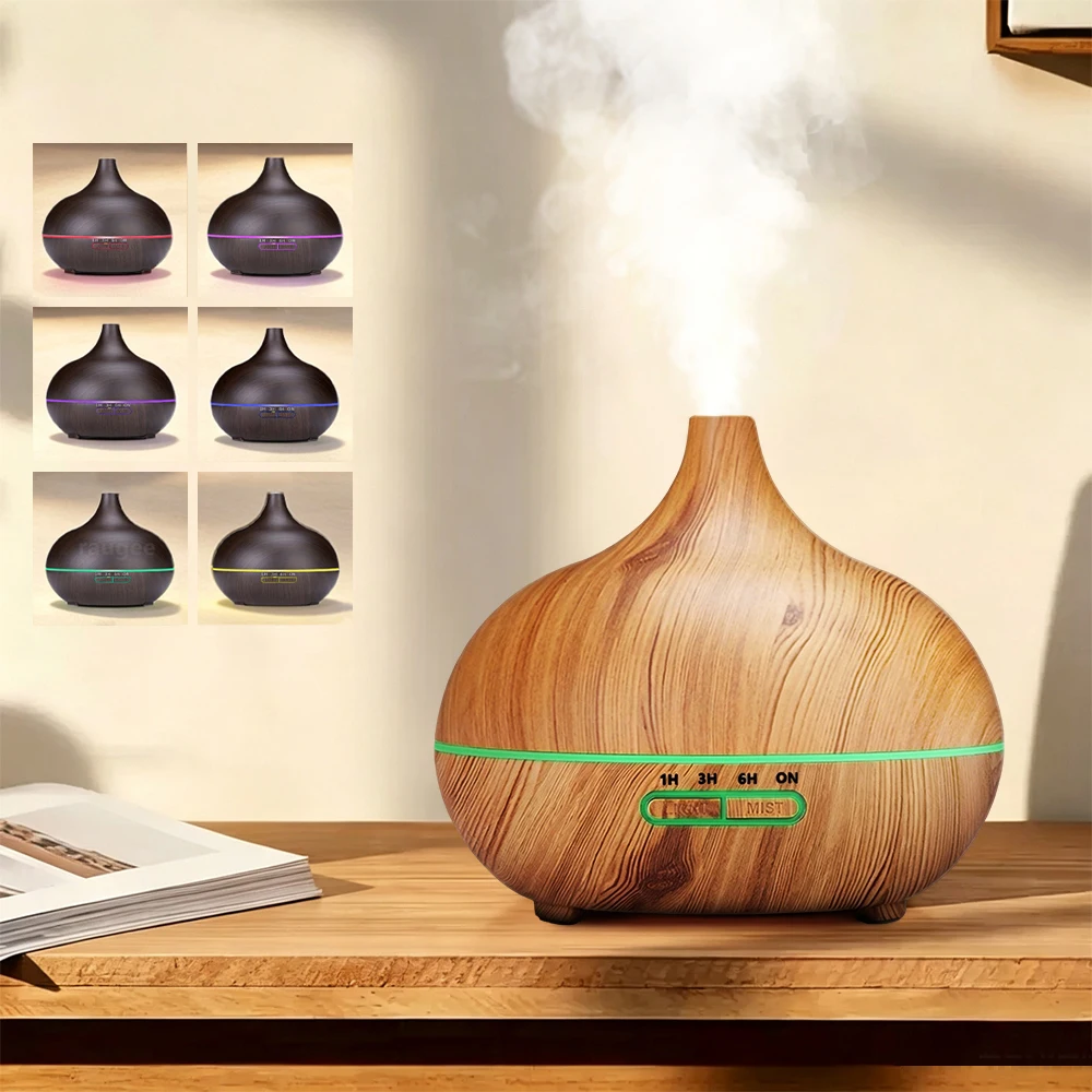 Wood Grain Aromatherapy Diffuser 500ml Essential Oils Air Humidifier 7 Color Light 4 Timers Aroma Cool Mist Difusor for Bedroom